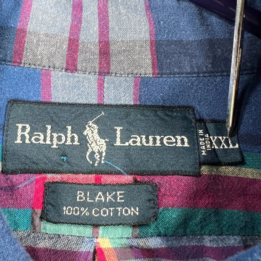 Ralph Lauren Shirt Mens 2XL XXL Blue Plaid Long Sleeve Button Down Blake Fit